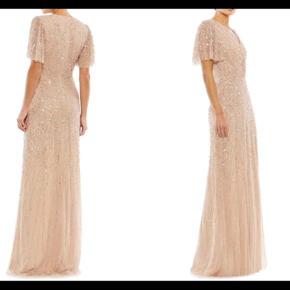 Mac Duggal Dresses & Skirts - Beaded leaves Butterfly Sleeve Gown